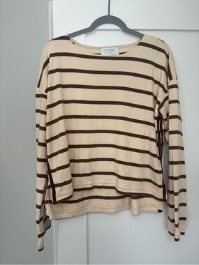 La Ligne Cream and Brown Striped Long Sleeve Tee